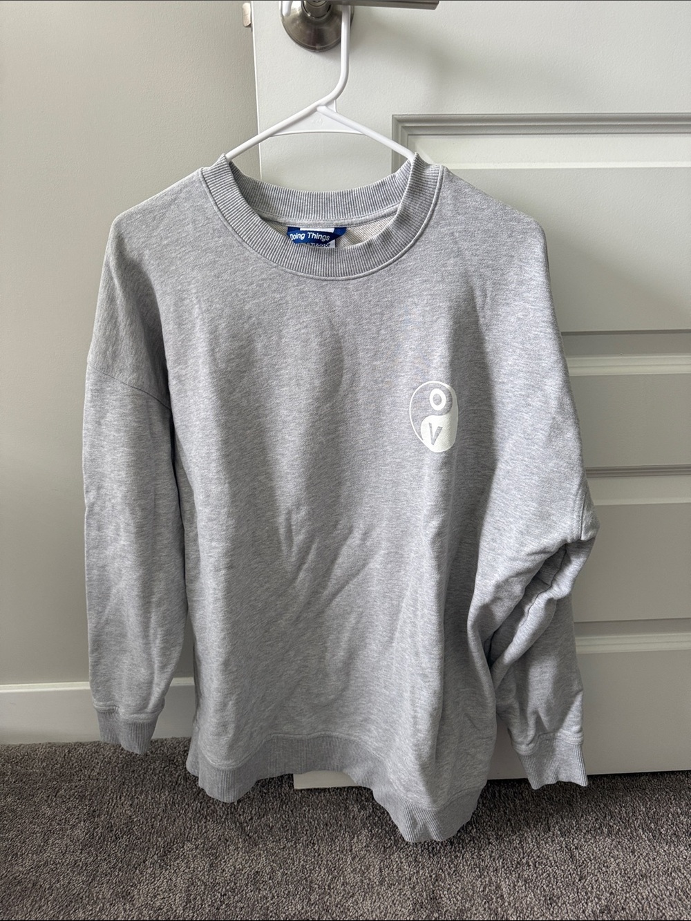 Outdoor Voices Light Gray Crewneck Sweatshirt with Small White Logo